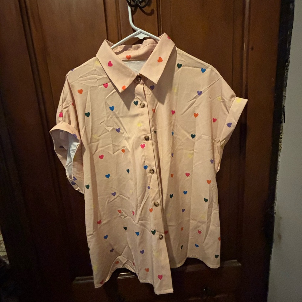 SHEIN Curve 1XL Light Pink/Black Blouse